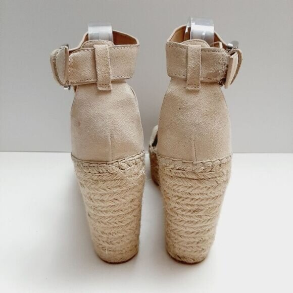 MARC FISHER \ Perforated Suede Open Toe Rope Platform Wedge Shoe Cream Beige 9 - Picture 10 of 16
